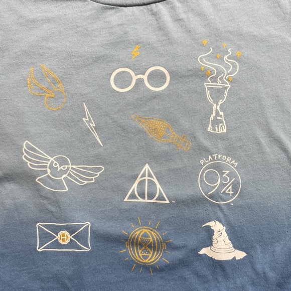 Harry Potter Blue Ombre Long Sleeve Tie Front Shirt Size S - Picture 2 of 7